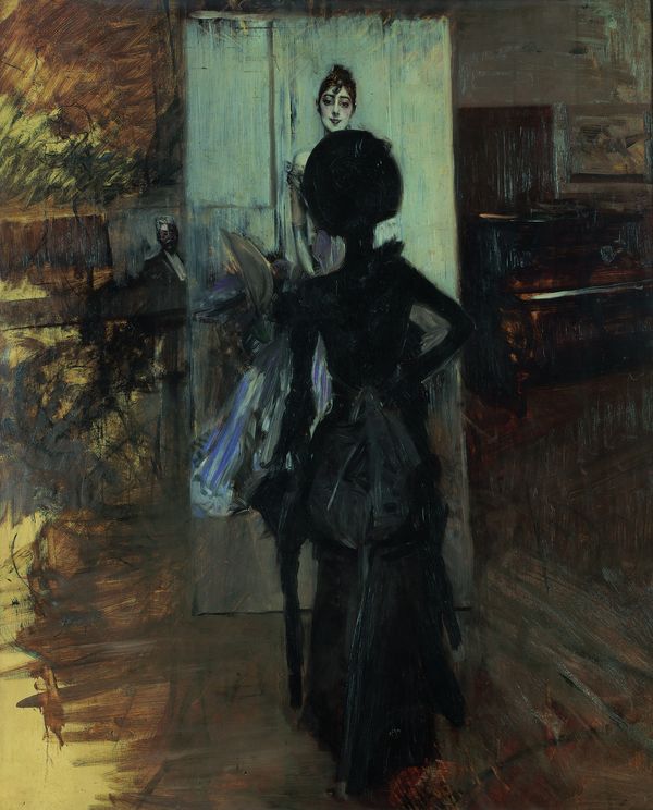 Giovanni Boldini, Donna in nero che guarda il "Pastello della signora Emiliana Concia de Ossa", 1888 ca.